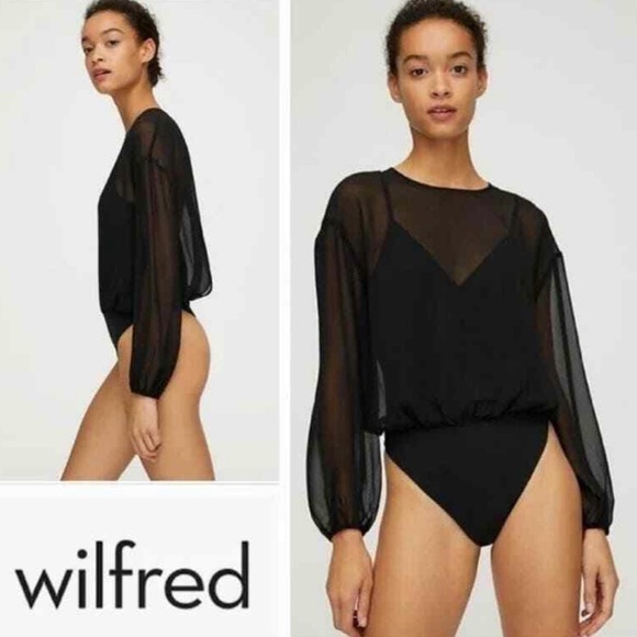 Wilfred Tops - Aritzia Wilfred Talmont  Black Sheer Long Sleeve Bodysuit Blouse Small